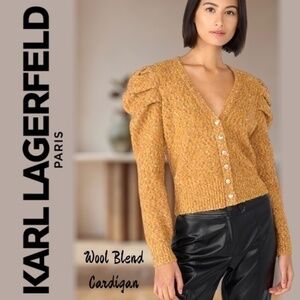 KARL LAGERFELD Button Front Puff Shoulder Multi-Recycled-Thread Cardigan NWT/LG